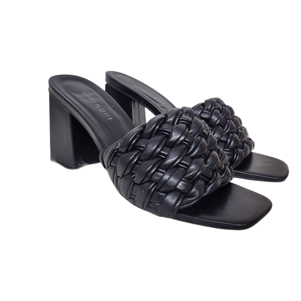 Madden Girl Gretchen Black Braided Square Toe Block Heel Faux Leather Sandals 8 - Picture 2 of 9